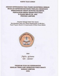 KTI ASUHAN KEPERAWATAN PADA PASIEN SKIZOFRENIA DENGAN MASALAH KEPERAWATAN RISIKO PERILAKU KEKERASAN MENGGUNAKAN TERAPI AKTIVITAS KELOMPOK PENYALURAN ENERGISENAM POCO-POCO DI RUANG MELATI RS. JIWA 
PROVINSI LAMPUNG 2021
